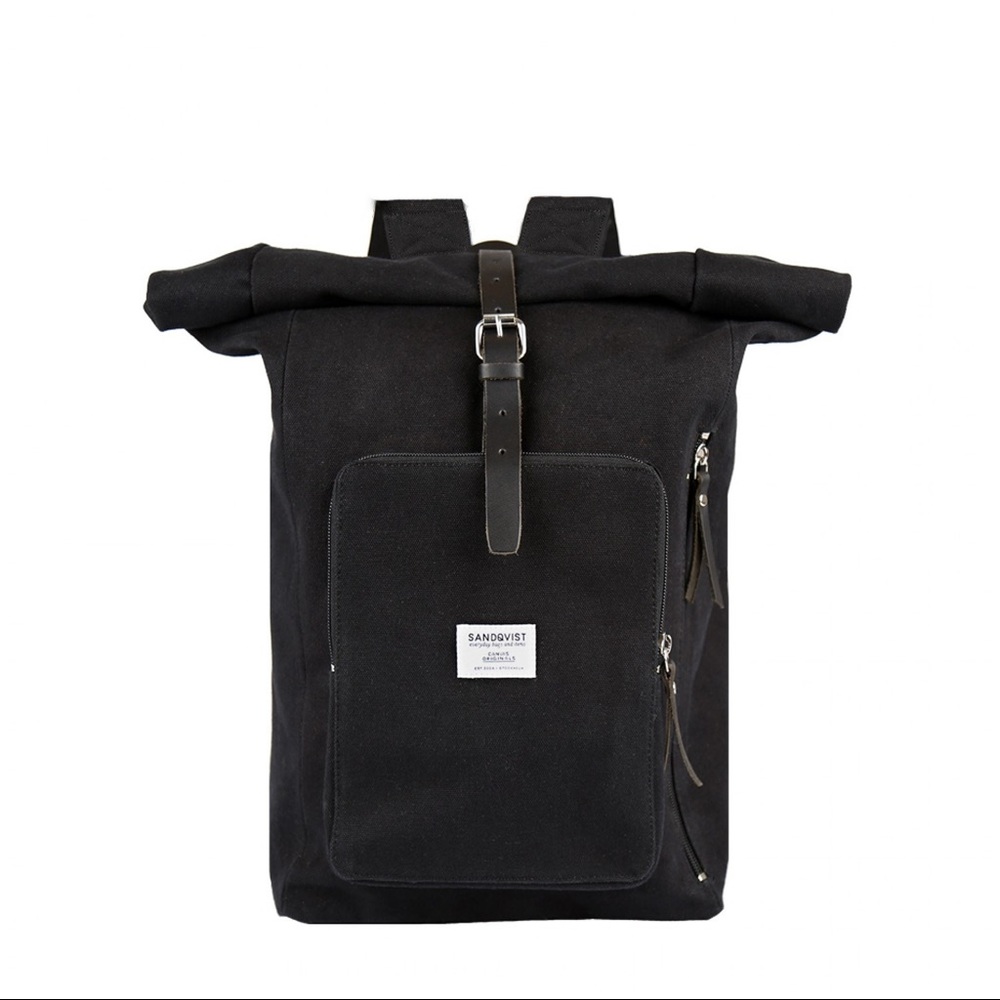 Sandqvist Jerry backpack - roll top, canvas and leather (unisex)